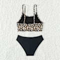 Miniatyrbilde 2 av 7: 5-14 år barnbaddräkt för tonåring flickor Leopard bikini set delade tvådelade sommar flicka badkläder black 13-14