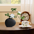 Miniatyrbild 5 av 7: Keramisk blomkruka – geometrisk formarrangemang, vit dekorativ kruka för mantel, bokhylla Svart vas + vit fenix och azalea