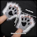 Miniatyrbilde 2 av 6: Therian Paws, Kattepote 1 Par Halvfinger Therian Paws Søte broderte pels poter Dekorative realistiske potehansker for barn voksne cosplay scene, svart Grå