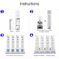Miniatyrbillede 4 af 8: Wii Controller Lade Station, 4 i 1 Controller Lade Dock med 4 stk. 2800mAh Genopladelige Batteripakker til Wii/Wii U Spil Fjernbetjening Hvid White