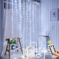 Miniatyrbild 1 av 7: 3x3m LED-Gardinslinga, USB/Batteri, Fjärrkontroll, 8 Ljuslägen, Vattentät, Bröllop/Juldekoration USB+Battery Powered（White）