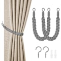Miniatyrbillede 1 af 7: Bomulstogrebånd til gardiner, 4-pak håndstrikket gardinholdere, sort Grey-2 pcs