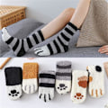 Miniatyrbild 6 av 7: 4 par vinterkattklor Söta tjocka varma sömngolvstrumpor, Cat Paw Slipper Socks för flickor, damstrumpor