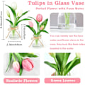 Miniatyrbillede 1 af 4: 2 Pakke Ægte Touch Tulipaner i Glasvase med Kunstig Vand, Blomsterarrangementer til Borddekoration White+pink