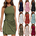 Miniatyrbild 1 av 7: 2023 Dam sommar Casual ärmlös strandtankklänning Bodycon Ruched miniklänningar Army green XL Army green XL