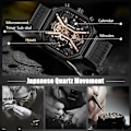 Miniatyrbillede 3 af 7: Quartz armbåndsur til mænd business rustfrit stål ur lysende analog armbåndsur multifunktionel chronograph ur mode firkantet ur Guld B Gold B