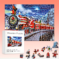 Miniatyrbillede 2 af 6: Julemanden kører et træpuslespiltog, uregelmæssig form Julefest spilgaver A3