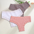 Miniatyrbild 1 av 7: 3st/set Bomull brasilianska underkläder för kvinnor Sexiga spetsribbade blomstringtrosor Kvinnliga Andas Solid T-back Bikini S- SET 8 XL