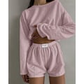 Miniatyrbild 4 av 7: Kvinnors Pyjamas Set Vår Långärmad Toppar Med Shorts Nattkläder 2 Delar Set Lös Rund Hals Pyjamas Feme Gul L