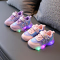 Miniatyrbilde 2 av 5: Frosne Elsa Mesh LED Luminous Sneakers Barn Skor Sommer Høst Rosa Pink 27