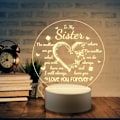 Miniatyrbild 4 av 5: 3D LED Nattlampa Presenter till Systrar - Systerpresenter för födelsedagspresent, examenspresenter, USB-driven nattlampa i akryl Vit bas 3 färger