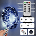 Miniatyrbilde 1 av 4: 4-pakke 20 fot LED-lyslenker, Batteridrevet, Vanntette, 8 Moduser for Fester, Kald Hvit 4 pack cool white