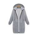 Fleece-vetoketjullinen takki, pitkä plus-koon huppari vaaleanharmaa L—max