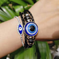 Miniatyrbillede 2 af 8: Blå onde øjes armbånd i tyrkisk stil, justerbar længde, håndvævet læder, herre