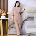Miniatyrbilde 5 av 7: Høst Vinter Flanell Pyjamas Kvinners Todelte Løs Casual Hjemmeklær Ny O-Hals Kvinners Stripete Korall Fleece Simm Pyjamas B0859-lilla M