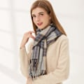Pikkukuva 4 / 5: Farfi Dam Scarf Randigt print Tjock Mysig Mjuk Tvättbar Nackskydd Tofs Elastisk Kontrast Färg Dam Vintersjal För dagligt bruk Beige