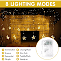 Miniatyrbillede 4 af 7: LED Julelys Stjerne Gardin - Udvidbar Lys med Fjernbetjening, 8 Tilstande, til Jul & Bryllupper Remote control A