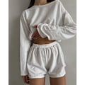 Miniatyrbild 5 av 7: Kvinnors Pyjamas Set Vår Långärmad Toppar Med Shorts Nattkläder 2 Delar Set Lös Rund Hals Pyjamas Feme Gul L