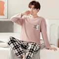 Miniatyrbild 4 av 7: 2-pack Nya vår- och höstpyjamas för män, mjuk långärmad pyjamas för pojkar, hemmaplagg, rosa, XXL