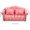 Pikkukuva 5 / 8: Nukkekodin sohva ja nojatuolisetti - 1:12 mittakaava Punainen ja valkoinen raidallinen miniatyyrihuonekalulelu RED double sofa