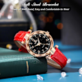 Miniatyrbillede 3 af 7: Damer Mode Ure Kvinder Rustfrit Stål Armbåndsur Elegant Læder Armbåndsur Analog Kvarts Dameur Kvinder Vært Ur Rød RED