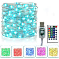 Miniatyrbild 1 av 5: Färgade Fairy Lights, 10m 100 LED USB 16 Multicolor Changing Fairy Lights inomhus Silver Fairy Lights Fjärrkontroll för
