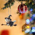 Miniatyrbillede 3 af 6: 2D Akryl Flat Magic Cat Pendul, Bakspejl Dekoration Pendul, Nøglering Dekoration Vedhæng, Hjem Dekoration Sort
