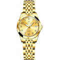 Miniatyrbilde 1 av 7: Klassiker Dame Armbåndsur i Rustfritt Stål Elegant Analog Kvartsur Vannresistent Klokker Lysende Dato Kalender Klokker Gull Gold