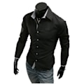 Miniatyrbild 1 av 7: Randiga skjortor för män Långärmade Slimma Vita Sociala skjortor Casual för män Business Camisa Masculina Chemise julskjorta 1036-Svart L
