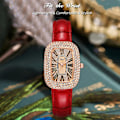 Pikkukuva 3 / 7: Naisten timanttikello Analog Quartz Rhinestone rannekello Naisten elegantti kello Nahkahihna Vedenkestävä kello Punainen RED