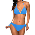 Miniatyrbilde 1 av 5: WJSM Dame Triangel Bikini Sett Halter Todelt Sexy Badedrakt String Knyting i Siden Aqua Blå Aqua Blue M
