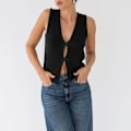 Miniatyrbillede 1 af 7: Kvindernes Vintage Y2k Trøje Strik Vest Monteret Ærmeløs Åben Front Til Bog Knap Tie-Up V Hals Solid Farve Tanktop Til Sommer C S