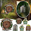 Miniatyrbillede 3 af 8: Miniature Fe-Havegårdsdør - Udendørs Fe-Hus til Træer, Havefigurer & Havepynt (Én Størrelse, E) E One size