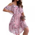 Off Shoulder Hängande Axelband Tryckt Chiffonklänning (Rosa XL)