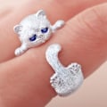 Miniatyrbild 2 av 5: Öppen ring justerbar i silver med blå kristallöga och katt tass för kvinnor och flickor