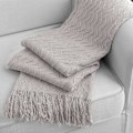 Miniatyrbillede 5 af 5: Plaid Tekstureret Ensfarvet Blød Sofa Dekorativ Strikket Tæppe, 127 cm x 152 cm khaki