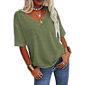 Miniatyrbillede 2 af 5: Kvinde Mode V-hals Halv ærmer Oversized T-shirt Solid Casual Løs Basic Toppe XL