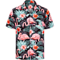 Pikkukuva 2 / 5: Havaijilainen miesten paita ja shortsit, normaali istuvuus, lyhythihainen, rento, muoti Flamingo-paitasetti L