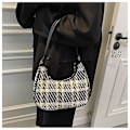 Miniatyrbillede 5 af 5: Ternet Canvas Dametaske Ny PU Læder Crescent Skuldertaske Fashionabel Enkel Lynlås Ren Farve Håndtasker til Kvinder