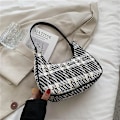 Miniatyrbillede 3 af 5: Ternet Canvas Dametaske Ny PU Læder Crescent Skuldertaske Fashionabel Enkel Lynlås Ren Farve Håndtasker til Kvinder