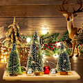 Miniatyrbillede 5 af 5: Kunstig Miniature Juletræ, Mini Fyrretræer med Træbase, Juletræ til Festlige Bord Juledekorationer