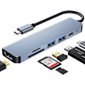 Miniatyrbillede 1 af 5: Multiport USB C-adapter til MacBook Pro, 6-i-1 USB C til HDMI-hub. (4K HDMI USB3.0 USB2.0 SD/TF-kortlæser 87W PD)