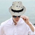 Miniatyrbillede 5 af 5: Hawaiiansk Fedora Halmhatte Til Mænd Kvinder Unisex Panama Sommer Sol Jazz Kostumefest Kasket (marineblå)