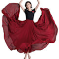 Miniatyrbillede 1 af 2: (Specialtilbud) 720 Silkeagtig Tynd Chiffon Elastisk Talje Lang Danse Nederdel til Mavedans Vinrød