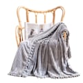Miniatyrbillede 1 af 4: Fleece tæppe 127x152 cm til sofa, seng, superblødt og hyggeligt plys mikrofiber flannel tæppe med 3D-striber, letvægts lysegrå