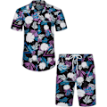 Pikkukuva 1 / 4: Havaijipaita ja shortsit miehille, normaali istuvuus, lyhythihainen, rento, funky rantapaita flamingokuviolla