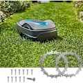 Miniatyrbilde 4 av 5: 2x Rustfrie hjul for Gardena Sileno City, gradfjernet og polert, hjulstørrelse 212 mm med 12 stålsuver, forbedret trekkraft for gressklipper