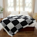 Miniatyrbillede 4 af 4: Plaid til sofa Rutet Mikrofiber Fluffy Varm Hyggelig Blød Plaid Vendbar Rutet Tæpper til Sofa, Stol, Seng, 127x152 cm (50x60 tommer) sort