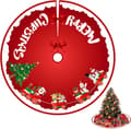 Juletrefotmatte, gjenbrukbart polyesterstoff med festlig togtrykk, for julefestdekorasjon, rød, 36 tommer