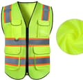 Synlighetsvest, reflekterende polyester med lommer, for bygg og anlegg, trafikkontroll og løping, fluorescerende gul, XXL